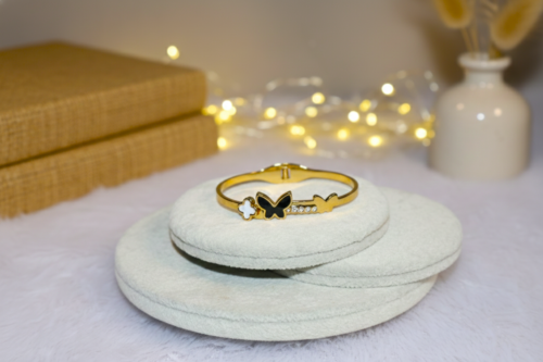 Clover Black Butterfly Bangle Bracelet